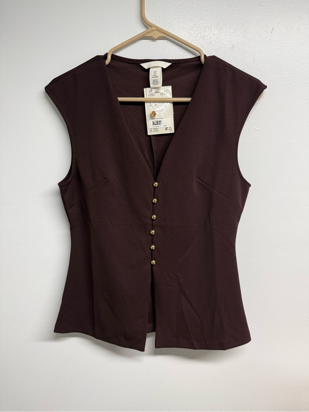 H&M Women’s Dark Brown Vest with Gold Buttons